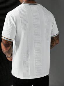 EGENSIO Men's Colorblock Striped Print Round Neck Casual Short Sleeve T-Shirt, Summer - White - View 2