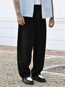 Devon Thys Men's Loose Fit Pleated Fold & Slant Pocket Pants, For Fall - Black - View 4
