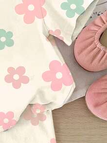 2pcs Baby Girls' Casual Floral Print T-Shirt And Shorts Set, Comfortable For Everyday Wear, Suitable For Summer - Multicolor - View 4
