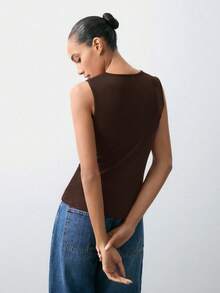 Maija Tank Top Wanita Model 2025 dengan Detail Ribbed dan Foil Metalik, Cocok untuk Pesta Hari Valentine - Coklat - View 5