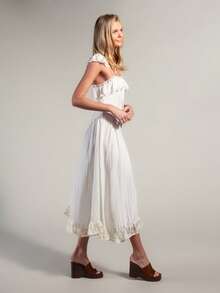 Rouah Boho Romantic Elegant Lace Mix Milk Maid Midi Dress - Perfect For Summer Occassion Day White Wedding Vacation Holiday - White - View 7