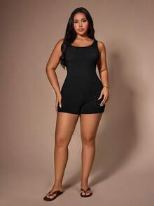 Lazeform Plus Size Women Summer Casual Backless Jumpsuit - Black - View 6
