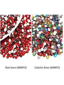 2000pcs 3-6mm Silver Flat Red Resin Rhinestones, Round Jelly Gemstones For Making Accessories Shoes, Clothes, Cosmetics, Bags, Decoration - Red - View 12