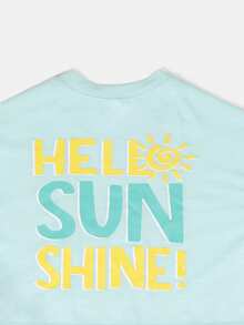 SUMWON Hello Sunshine Graphic Crop Top And Striped Ruffle Shorts Co-Ord Set For Summer Casual Wear - Green - View 3