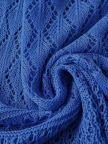 DreamSkyne Cardigan Rajut Jaring Bertali Serut dan Pita untuk Wanita Ukuran Besar, Warna Polos, Gaya Pantai, Resor, Romantis, Pakaian Barat - Royal Blue - View 6