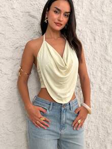 Firerie Top halter con frente drapeado y espalda descubierta para fiesta - Albaricoque - Ver 7