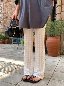 DAZY Women's Niche Lace Patchwork Design Flared Leg Pants - Apricot - View 3