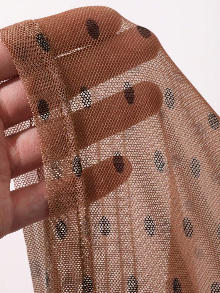 Polka Dot Mesh Fitted Short Sleeve Sexy Vacation Summer Blouse For Women