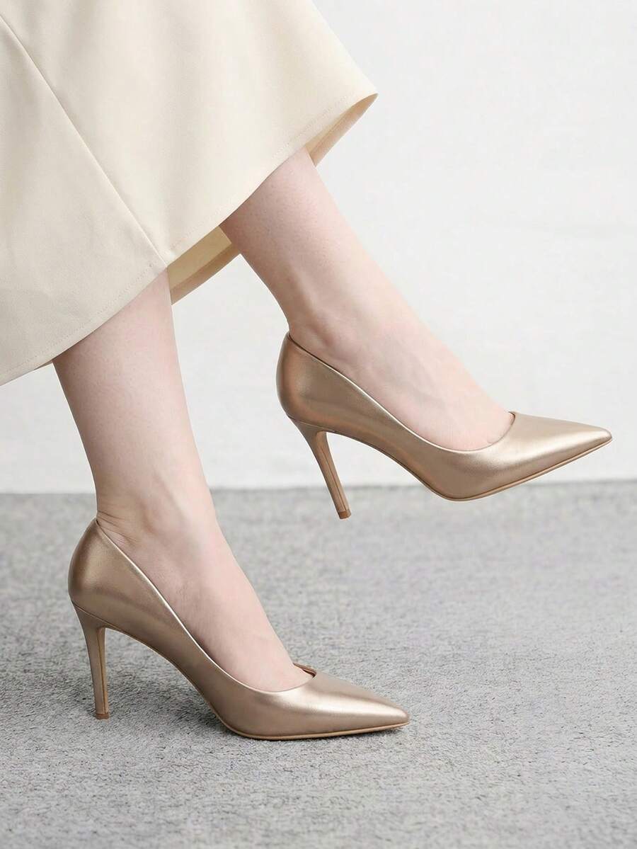 CUCCOO BIZCHIC Women's Apricot Pointed Stiletto High Heels, Elegant High Heels Suitable For Office Work And Wedding Parties, Comfortable And Elegant High Heels, Suitable For All Seasons - Champagne. - View 1
