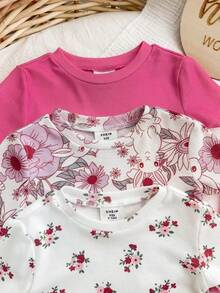 SHEIN Bộ đồ liền thân dệt kim dễ thương, thoải mái cho bé gái. - Hồng - Xem 3