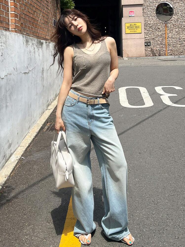 Women's Casual Vacation Minimalist Solid Color Cropped Knit Top, Summer