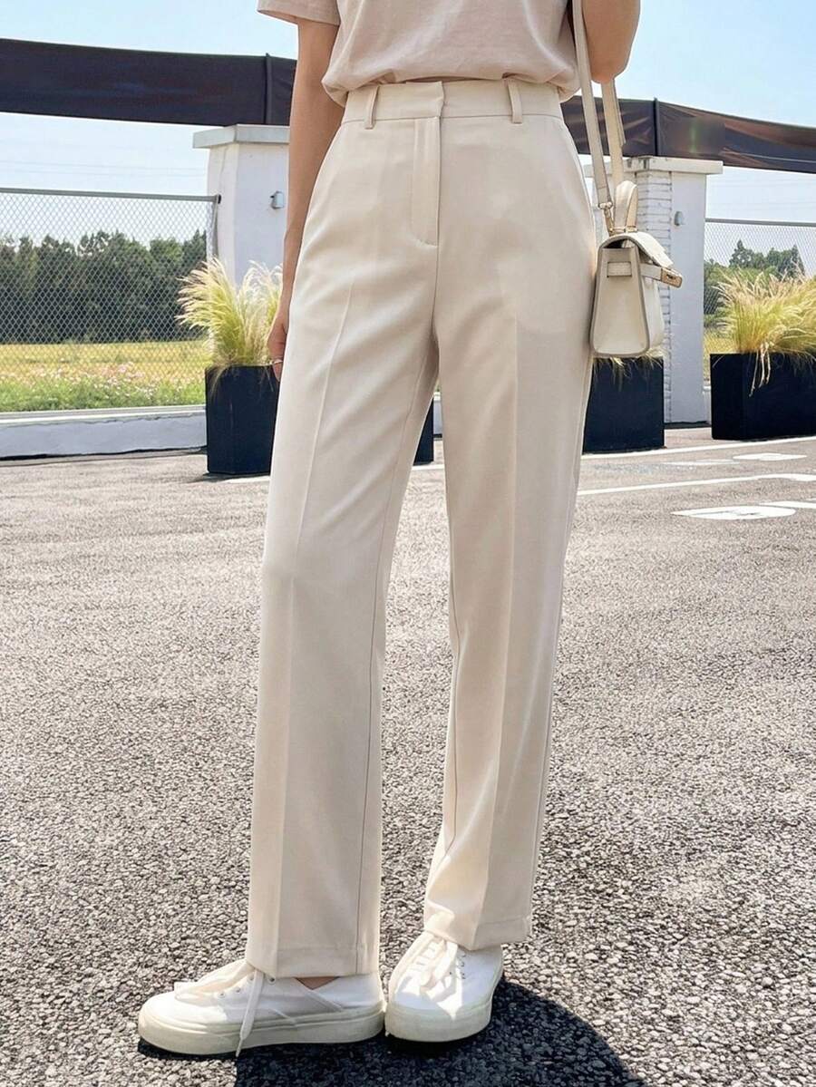 DAZY Casual Business Solid Color Straight Leg Pants Low Rise - Apricot - View 1