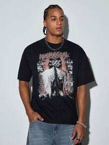 Modcrash Men's Street Fashion Black T-Shirt With Heavy Metal Style Graphic - Black - View 4