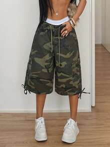 StreetHx Quần short denim nữ cạp chun, kiểu dáng thường ngày, đa năng, có dây rút. - Nhiều màu - Xem 3