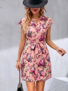 Breezaya Women's V-Neck Floral Print Fashion Date Party Dress - Pink - View 4