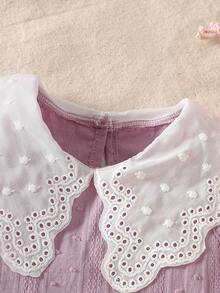 SHEIN Elladie kids 1pc Baby Girls' Elegant Lavender Polka Dot Jacquard Sleeveless Lace Collar A-Line Dress Loose Fit Summer Picnic Outfit For Daily Outings - Mauve Purple - View 9