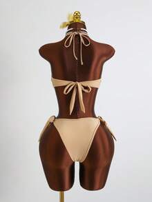 Costavie Bộ bikini liền thân gợi cảm đính sequin, kiểu cổ yếm, dành cho nữ, thích hợp cho mùa xuân/hè. - Vàng - Xem 5