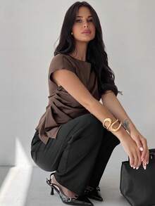 Firerie Áo sơ mi kẻ caro dáng suông, thanh lịch, thích hợp cho đi làm, mặc thường ngày và cả công sở/quần áo mùa thu cho nữ/mặt hàng dành cho học sinh/trang phục giáo viên/áo đi chơi/áo kiểu công sở/áo sơ mi kẻ sọc/áo công sở nữ/áo giáo viên. - màu nâu - Xem 3