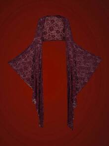 Glisette Romantic Rose Floral Lace Oversized Flare Sleeve Blouse For Women - Burgundy - View 3