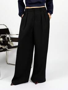 PRISCILA ESCOTO PRISCILA ESCOTO 女装极简时尚深咖啡超大阔腿裤通勤裤棕色阔腿裤女高腰阔腿裤秋冬棕色西装裤 - 黑色 - 查看 4