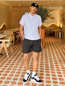 Ngobest Haus Ngobest Haus Men Summer Casual Color-Block Polo Shirt With Short Sleeves, For Golf - White - View 6