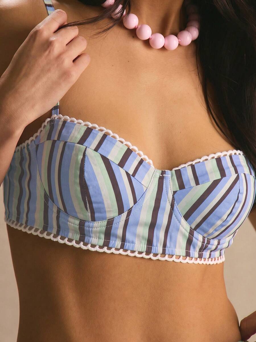 MUSERA 蕾丝边条纹抹胸文胸,春夏舒适可爱日常少女风度假阳光社交装 - 彩色 - 查看 1