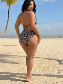 Swim SXY Plus Size 2pcs Halter Metallic Triangle Bikini Set, Classic Criss-Cross Sexy Beach Vacation Swimwear - Multicolor - View 2