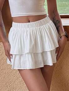 DAZY Women's Fashionable Solid Color Double-Layered Skirt,Ruffle - White - View 1
