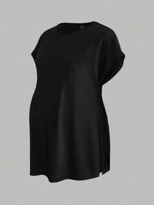 Modmama Camiseta de maternidad de unicolor, minimalista, de uso diario, con cuello redondo y manga corta - Verde militar - Ver 9