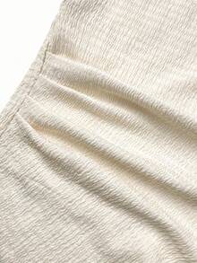 Firerie Kids 2pcs/Set Tween Girls' Summer Beige Casual Vacation Apricot Ruched Off-Shoulder Sleeveless Knit Top And Flare Pants Set,Suitable For School,Outdoor - Apricot - View 4