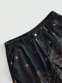 ROMWE MEN Street Life Men's Summer Street Leopard Print Denim Shorts - Blue - View 3