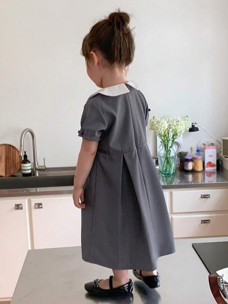 Toddler Girls' Collared Ruffle Cute Casual Colorblock Dress