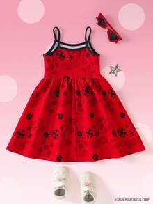 Miraculous Ladybug X SHEIN Đầm hai dây in hình nhân vật hoạt hình dành cho bé gái - Đỏ - Xem 2