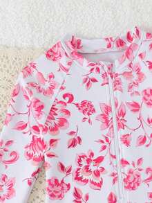 Traje de baño de manga larga con cuello con volantes y mangas raglán para niñas bebé - Rosa Fucsia - Ver 4