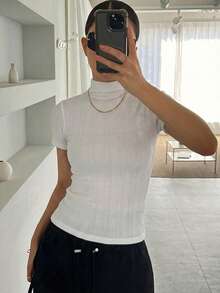 DAZY Áo lót ôm sát cổ lọ màu trơn cho nữ - trắng - Xem 4