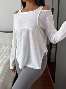 DAZY Women's Solid Color Off-Shoulder Long Sleeve Top And Pants Casual Loungewear Set Pajamas - White - View 4