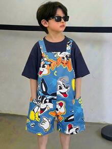 SHEIN Little Byeori 【隨機3件，發貨1件】兒童/小男孩休閒舒適印花圖案寬鬆連身褲 夏季套裝 幼兒男童度假街頭風 - 彩色 - 查看 7