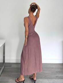 Siren Gaze New Summer Waist Twist Slim A-Line Dress For Women - Dusty Pink - View 2