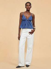 Travachic Women's Fashionable Versatile Tie-Up Denim Camisole Going Out Date Night Night Out Vacation Tops Blue Summer Boho Casual Sexy - Dark Wash - View 7