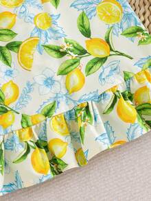 SHEIN Đầm không tay thời trang mùa hè cho bé gái, kiểu dáng thoải mái, in hình quả chanh và cây xanh, thích hợp mặc đi biển. - Màu vàng - Xem 4
