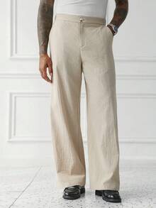 HUEFORM Men's Old Money Relaxed Fit  Pants, Washed Cotton Fabric, Casual Lounge Pants Suitable For Going Out For Summer - Khaki - View 4
