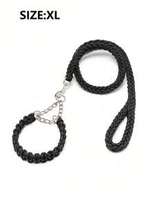 2pcs/Set Woven Pet Collar And Leash, Shockproof Rope, Different Sizes Of Buckles, Suitable For Dogs And Cats Of All Sizes To Go Out - Black - View 8