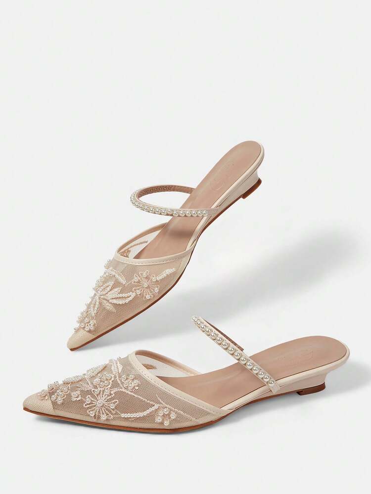 CUCCOO HITCHD Women Shoes Spring And Summer New Elegant Pointed Low Vamp Apricot Mesh Breathable Shoes Commuter Dating Versatile Comfort Premium Sense