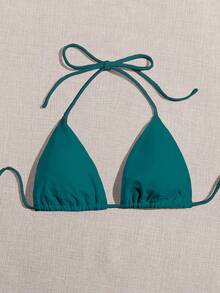 SHEIN Swim Women's Spring/Summer 2026 Beach Beach Party Holiday Swimwear, Teal Contrast Bikini Top Modest - Teal Blue - View 4