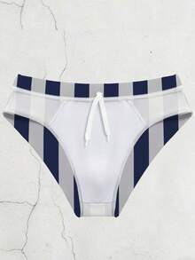 ZELFYO Men's Contrast Color Striped Swim Trunks, Holiday - Multicolor - View 3