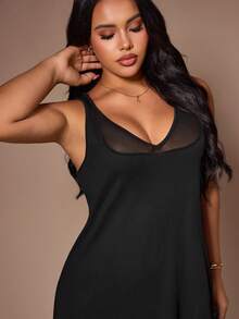 Lazeform Robe de chambre en maille patchwork sans manches pour femmes grandes tailles, vêtement d'intérieur - Noir - Voir 3