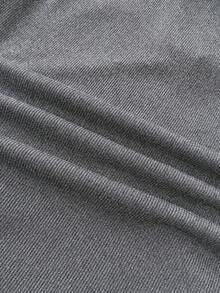 SHEIN 少女款海军蓝白领针织休闲撞色修身短款上衣，带小号Logo刺绣 - 深灰色 - 查看 6