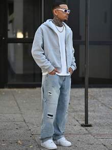 Devon Thys Quần Jeans Nam Túi Xé Đơn Giản, Mặc Hàng Ngày Thường Ngày - Rửa nhẹ - Xem 1