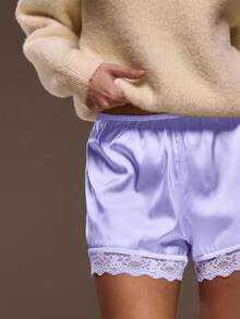 MUSERA Quần short satin co giãn, kiểu dáng dễ thương, viền ren, thích hợp cho kỳ nghỉ hè, phong cách boho, quần dài mùa xuân, đi nghỉ mát. - Màu Lilac Tím - Xem 5