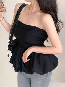 DAZY Solid Color Slim Fit Korean Style Sleeveless Blouse - Black - View 4